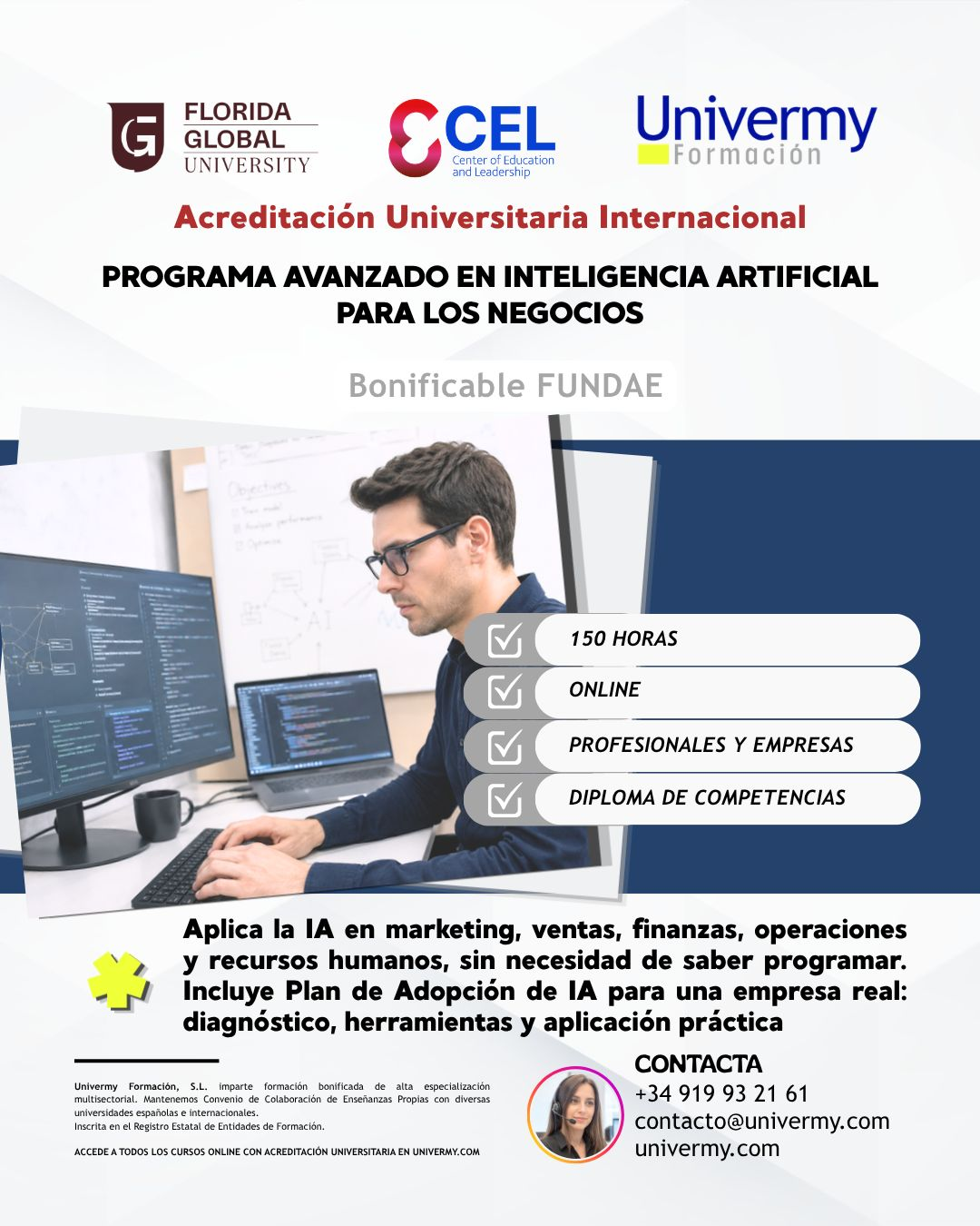 Cartel del Programa Avanzado en Inteligencia Artificial para los Negocios, aval Florida Global University