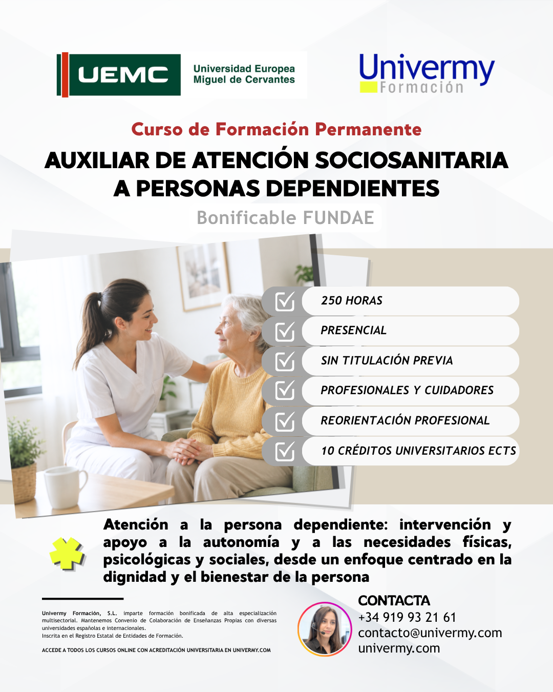 Cartel del Curso de Formación Permanente en Auxiliar de Atención Sociosanitaria a Personas Dependientes